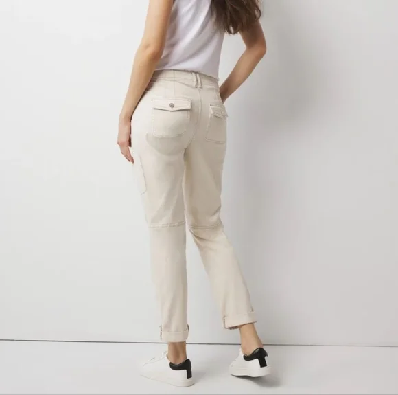 WHBM Mid-Rise Pret-A-Pedi Straight Cropped Pants cargo - oat - size 8 - Picture 2 of 4